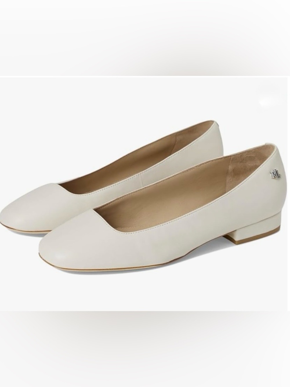 Ralph Lauren Womens Cream Leather Ballet Flats Size 6.5